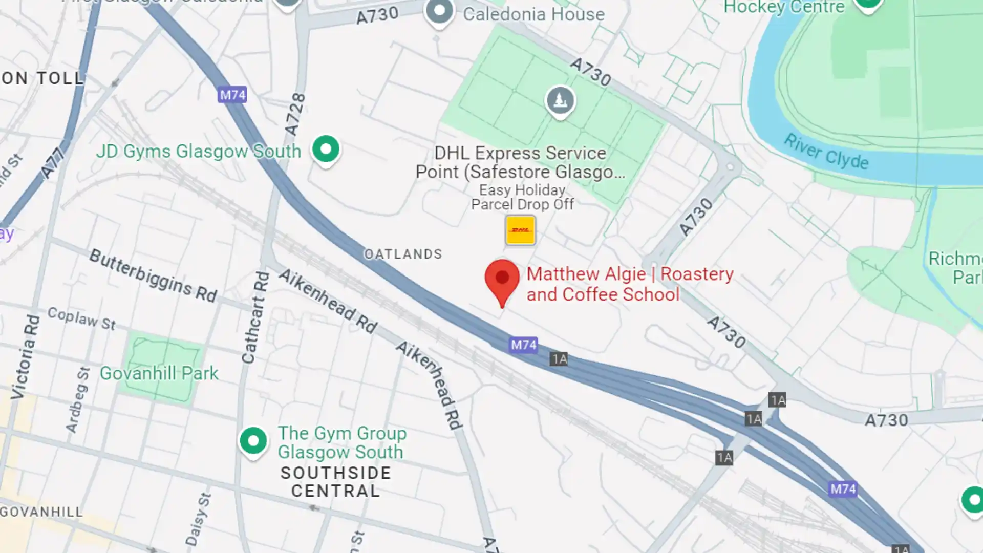 Map of where Matthew Algie coffee roaster is - Glasgow