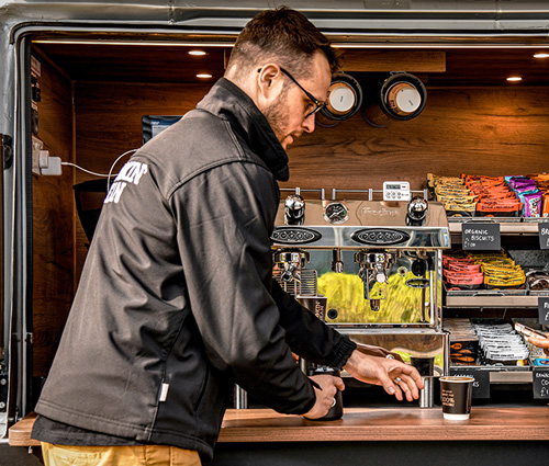 Serving coffee from a truck